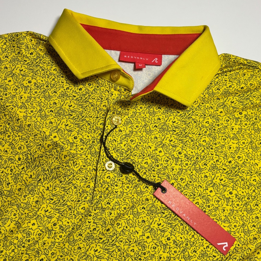REDVANLY Belmont Golf Polo Men's Medium Sun Yellow‎ Floral Performance Shirt